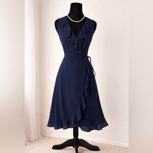 J. Crew Navy Asymmetrical Ruffle Dress